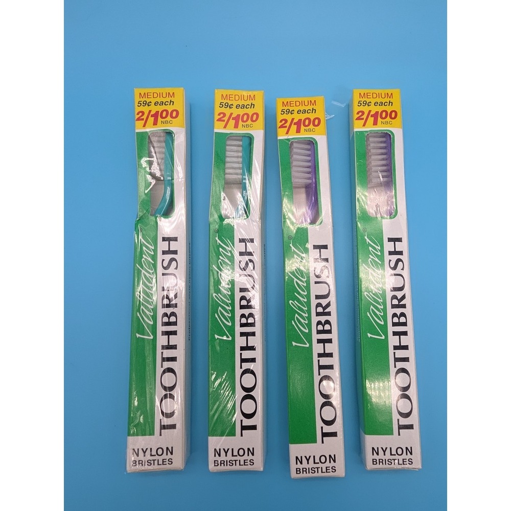 Vintage Valident Toothbrushes Medium Lot Of 4 - Teal And Purple New